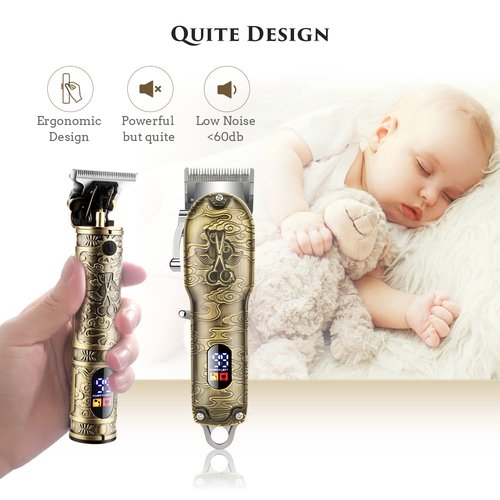 Qhou Hair Clippers for Men, Professional Cordless Hair Clippers/Electric Hair Trimmer Beard Trimmer/Nose Trimmer Set USB Rechargeable Hair Cutting Grooming Kit with LED Display