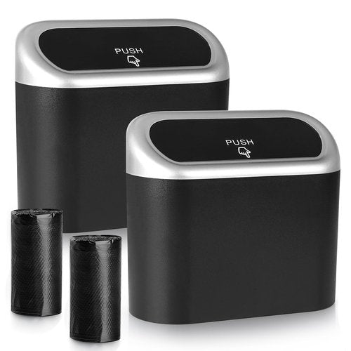 Accmor Car Trash Can with Lid, Mini Vehicle Trash Bin Car Dustbin Garbage Organizer Holder with Trash Bag, 2 Pack Small Hanging Leakproof Cars Storage Bag Container for Auto, SUV, Office (Silver)