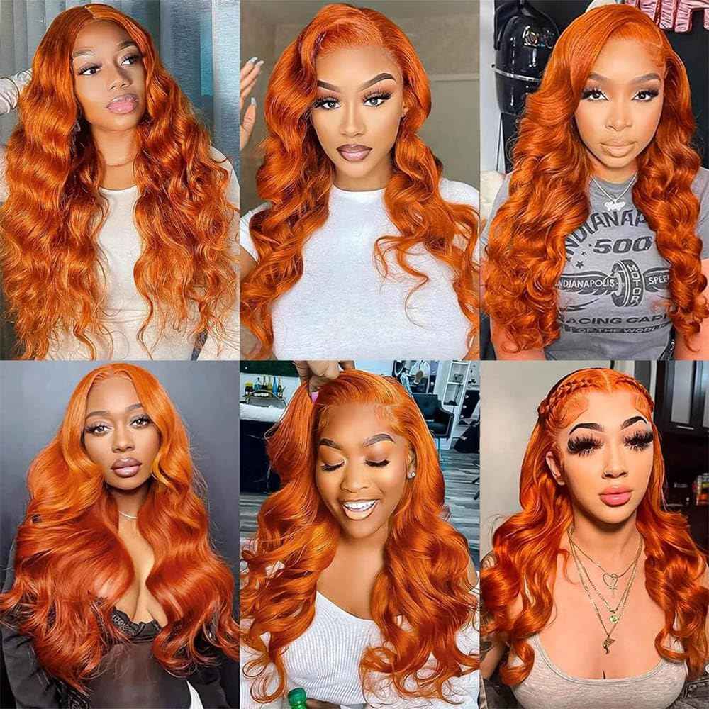 #350 Ginger Orange Bundles Human Hair Body Wave Bundles 22 24 26 Inch Unprocessed Brazilian Virgin Remy Hair 3 Bundle Orange Body Wave Human Hair Extensions 50 Gram Per Bundle