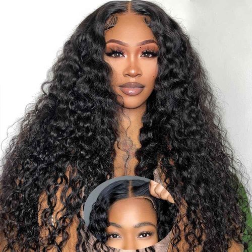 Ferzzon 6x4 Deep Wave Lace Front Wigs Human Hair 180 Density Glueless Wigs Human Hair Pre Plucked Cut 6x4 Deep Wave Closure Wig Pre Cut Wigs Human Hair Curly Glueless Wig 26 Inch