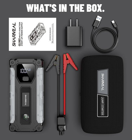 Sharmeal Car Battery Jump Starter 5000A, Jump Starter Battery Pack for 10.0L Gas and 9.0L Diesel, 12V Portable Jump Box with LED Light