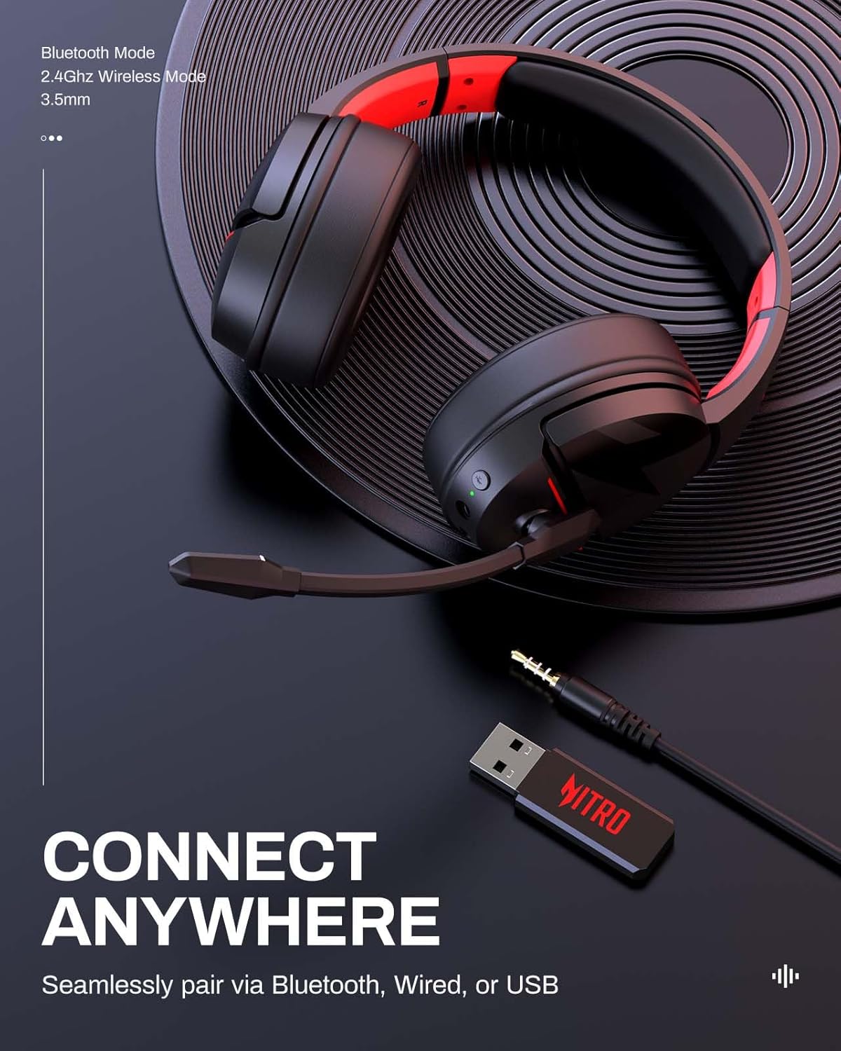 acer 2.4GHz Flex Wireless Gaming Headset | Red + Blue | Non-Stop 100H Battery | Dynamic 50mm Drivers | Clear Voice Mic | Bluetooth5.3, 3.5mm | Gaming Headphones for PC, Meeting, Music, PS4 Headset