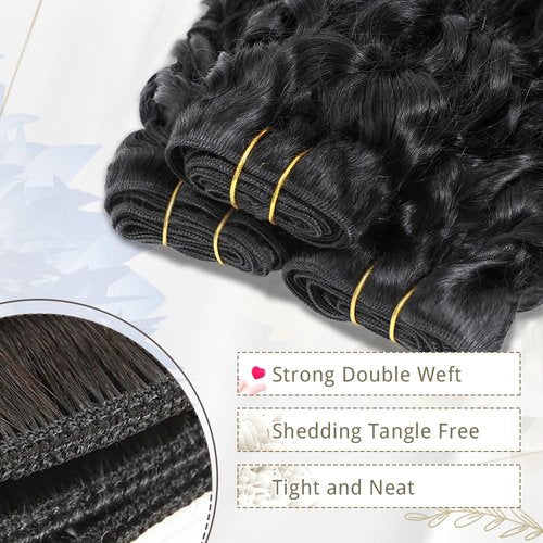 Pixie Curly Bundles Human Hair Water Wave Human Hair Bundles 10 12 14 Inch Kinkycurly Bundles 3c4a Quick Weave Water Wave with Spiral Curly End 100% Raw Virgin Hair Extensions 3pcs Wavy Natural Black