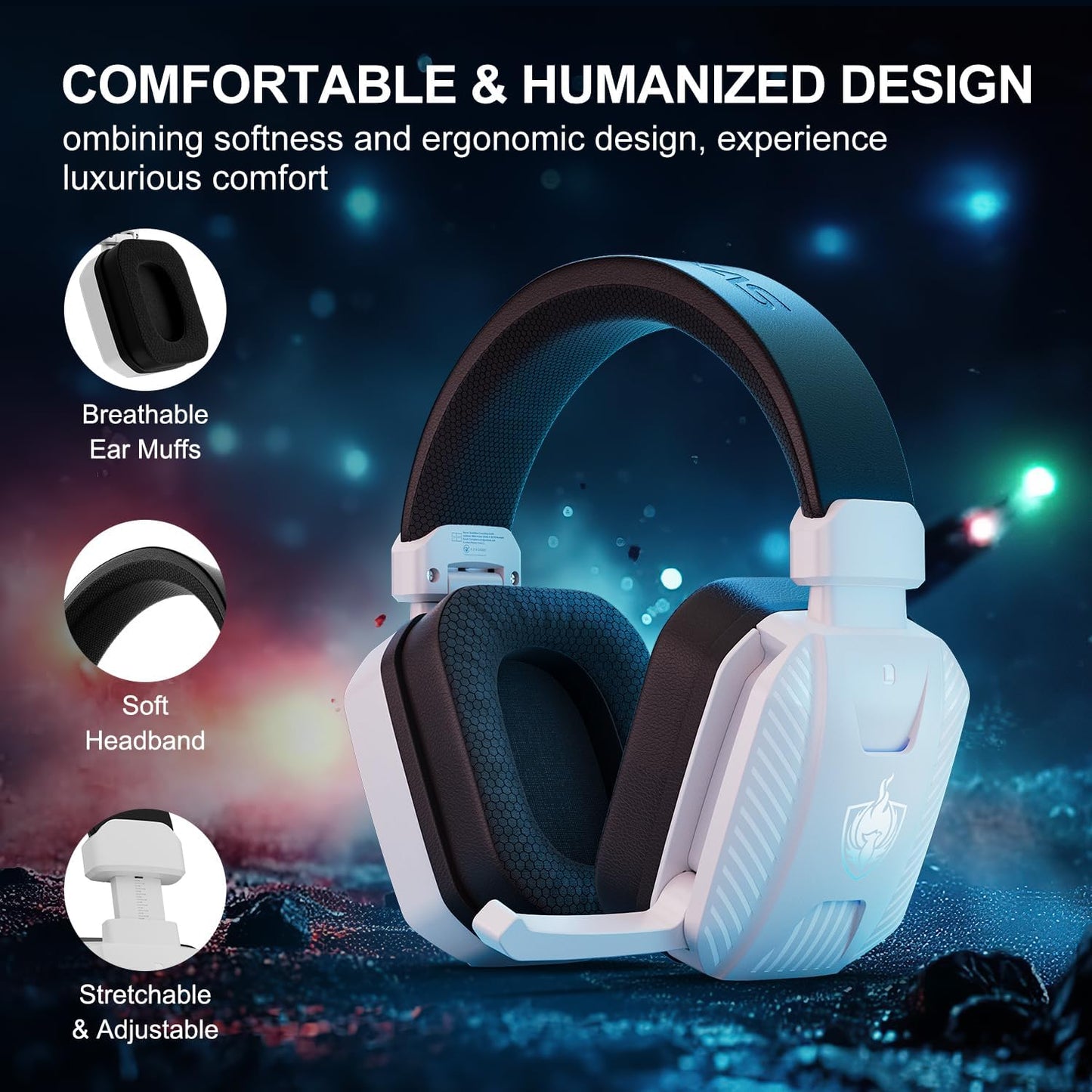 2.4GHz Wireless Gaming Headset for PS5, PS4, PC, Bluetooth 5.3 Gaming Headphones with Noise Canceling Mic, 7.1 Stereo Sound, 30+Hr Battery Gamer Headsets for Switch, Laptop, Mobile, Mac -Black