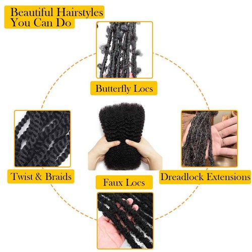 Afro Kinkys Bulk Human Hair 20Inch 60g/pack 100% Natural Black Human Hair For Making Micro Locs, Twists, Braids, Dreadlocks Extensions, Locs Repair, Crochet Braiding Hair
