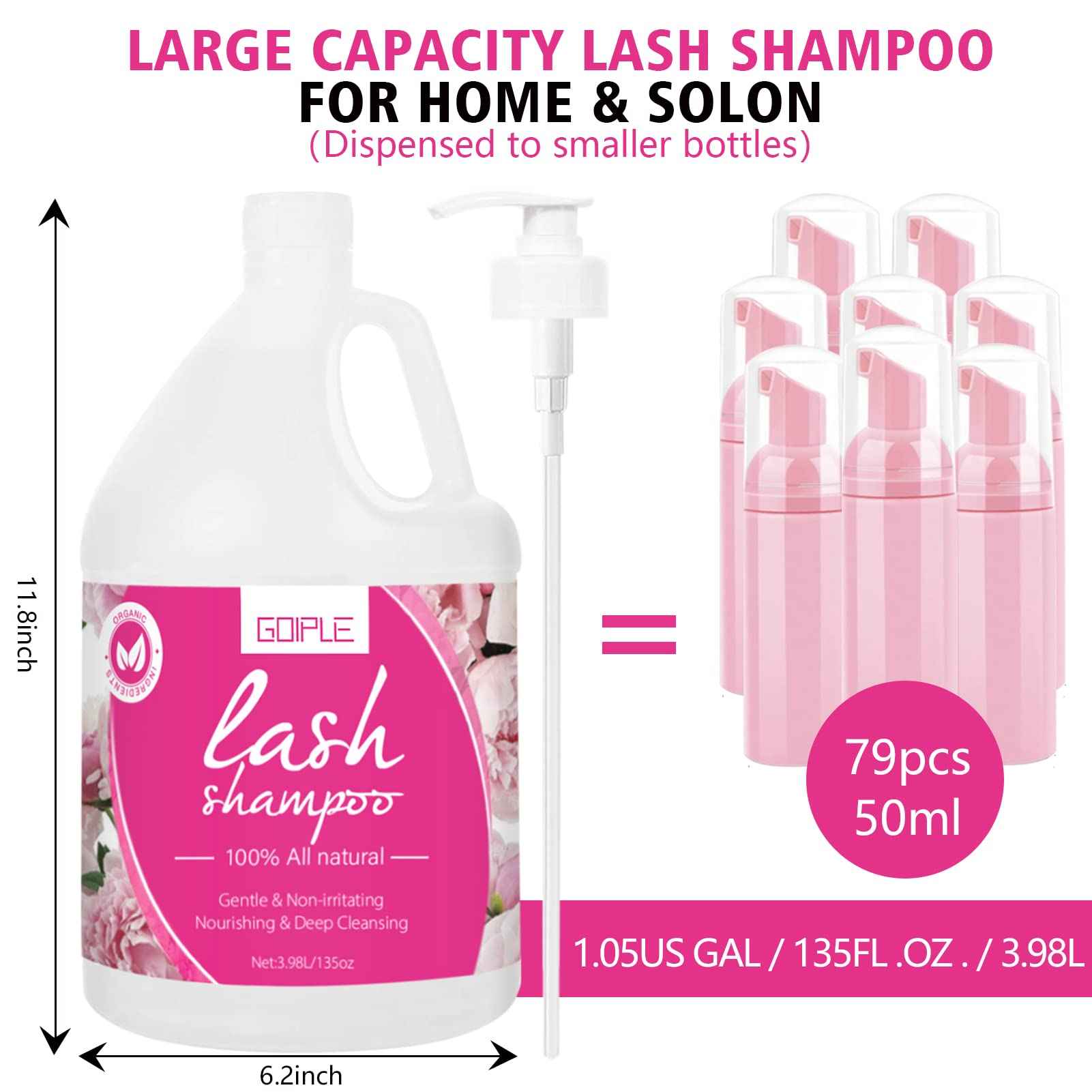 Lash Shampoo for Lash Extensions Eyelash Extension Cleanser, 3.98L Professional Eyelid Foaming Cleanser Lash Extension Kit Lash Mousse Non-lrritating Wash for Extensions Lashes Salon and Home Care