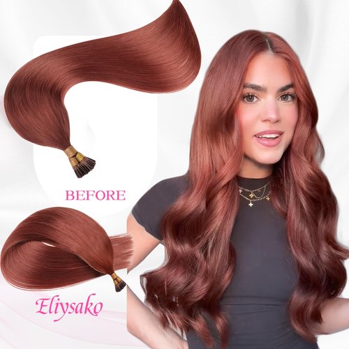 Eliysako I Tip Hair Extensions Human Hair Blonde Itip hair Reddish Brown 18inch 50g/pack Extensions Real I Tip Human Hair Soft Nature Cold Fusion For Women