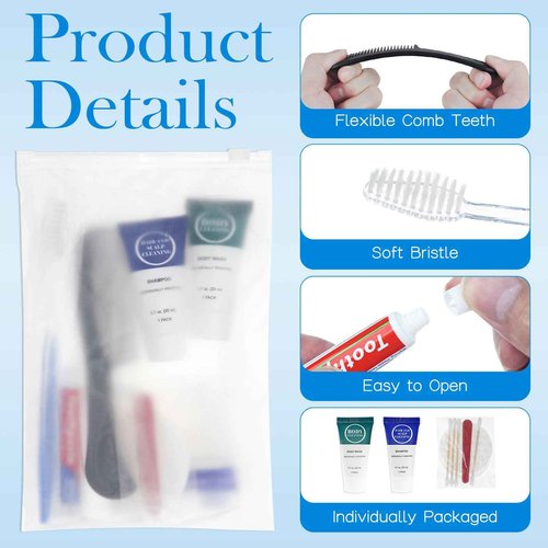 Toiletry Kits Travel Essentials Disposable Hygiene in Bulk, Trial Size Toiletries Supplies Individually Wrapped Traveling Personal Care Items, for Camping, Hotel, Homeless, Charity, 8-in-1 (60-Pack)