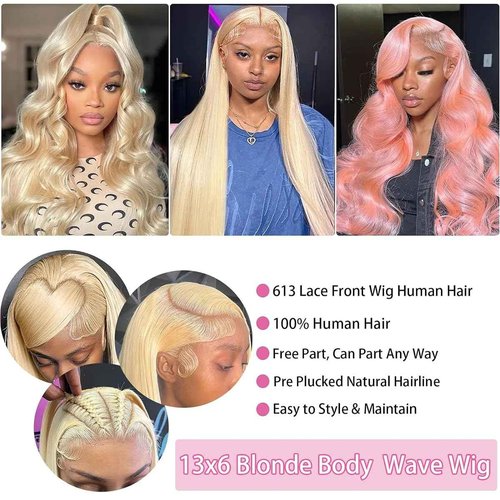 Jewhaut 13x6 613 Lace Front Wig Human Hair 200% Density Blonde Wig Human Hair Body Wave HD Lace Frontal Wigs for Women Pre Plucked Blonde Human Hair Wig 30 Inch