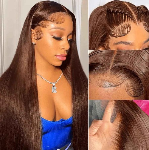 CYIKLI 30 Inch Chocolate Brown Lace Front Wig - Human Hair, 13x6 Lace Front, 200% Density HD Lace Frontal, Glueless Lace Closure, Pre Plucked