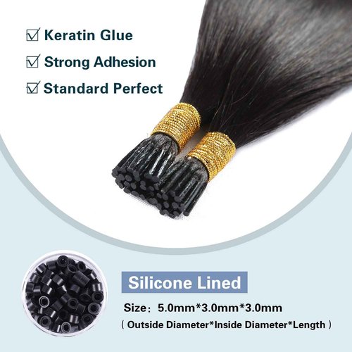 I Tip Human Hair Extensions 28 Inch #1B Natural Black - Long Straight Pre Bonded Black I Tip Hair Extensions 50g/50Strands