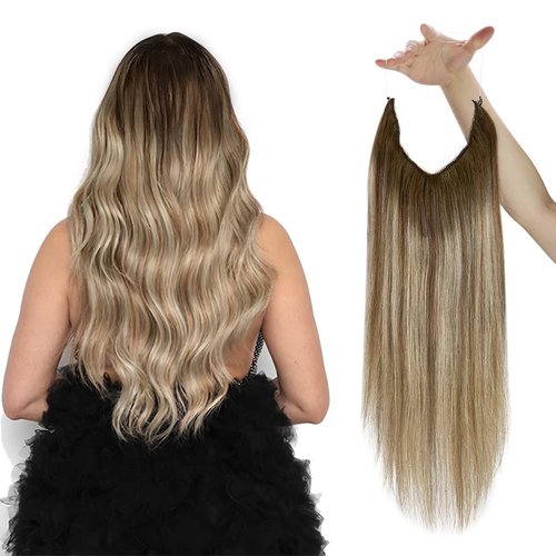 Tinashe Wire Hair Extensions Human Hair Invisible Clip in Hair Extensions Chocolate Brown to Ash Brown and Honey Blonde Secret Headband Wire in Invisible Hair 20inch 90g