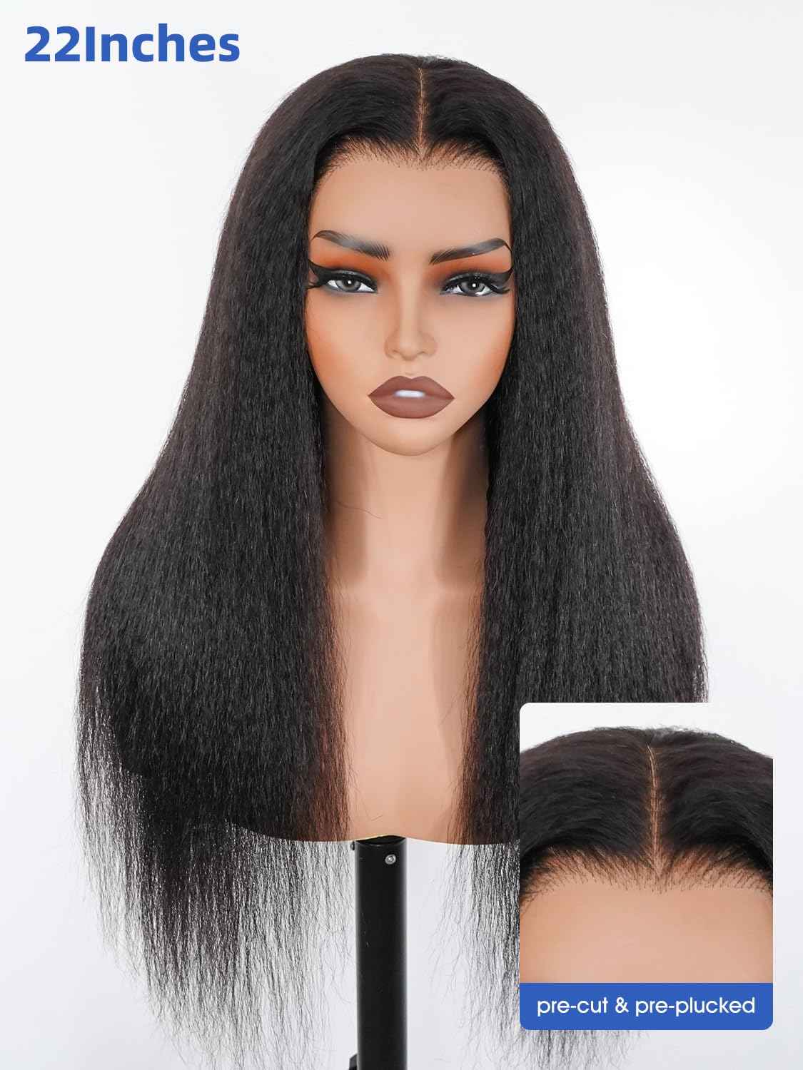 Kinky Straight Glueless Wigs Human Hair 5x7 Wear and Go Wigs Pre Plucked Pre Cut Lace Wig for Women invisible Lace Beginner Friendly 20Inches