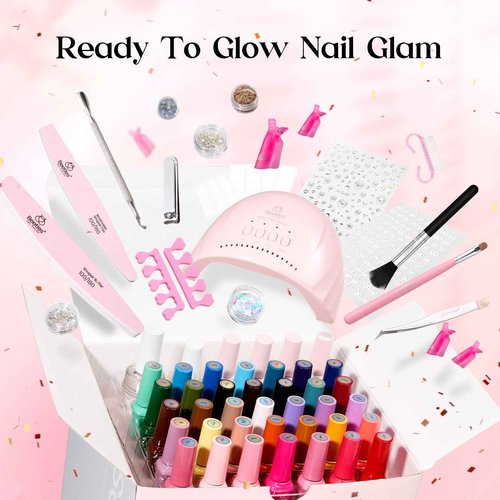 Beetles Gel Nail Polish Kit with U V Light - One Color One Bottle 35 Colors Mood Mosaic Collection Nail Polish Kit 68 Pcs Gifts for Women Girls with Top Base Coat Beauty Must Have DIY Salon Set