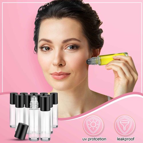 Sumind Essential Oil Roller Bottles - 250 Pcs, 10 ml Glass, Stainless Steel Roller Balls, Leakproof, Funnel Included(Clear)