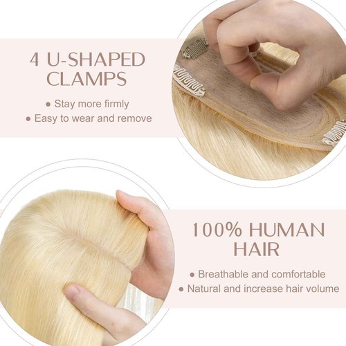 SEGO Pro Hair Toppers for Women Real Human Hair with No Bangs Toppers Hairpieces for Women Increase Volume 613 Light Gold,12 Inch