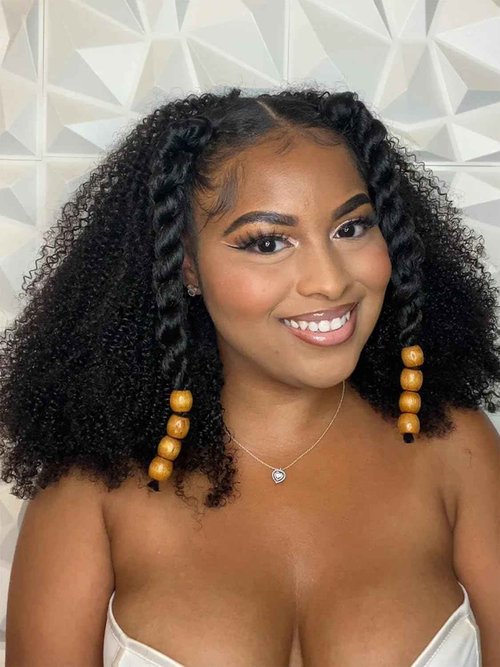 V SHOW Afro Curly 3 In 1 Half Wig Human Hair Elastic Drawstring Wear Go Glueless Kinky Curly Human Hair Half Wigs Friendly To Beginners 180% Density Natural Hairline Flip Over Wig 16Inch