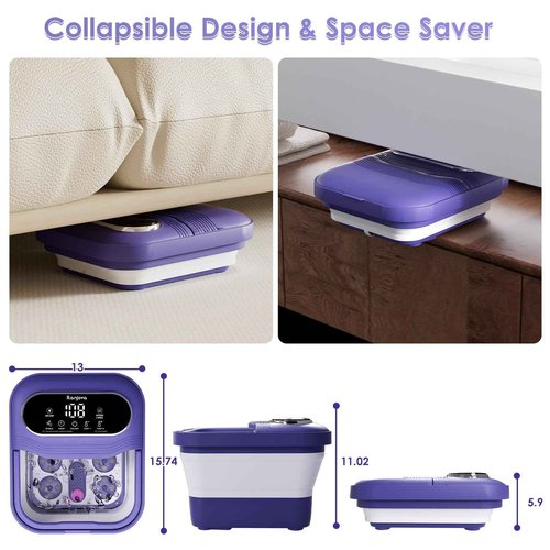 Ranjova Foot Spa Electric Rotary Massage, Collapsible Foot Bath with Heat, Bubble,Temp Control, and 24 Motorized Shiatsu Massage Balls, Pedicure Foot Spa for Feet Relaxation (Blue)