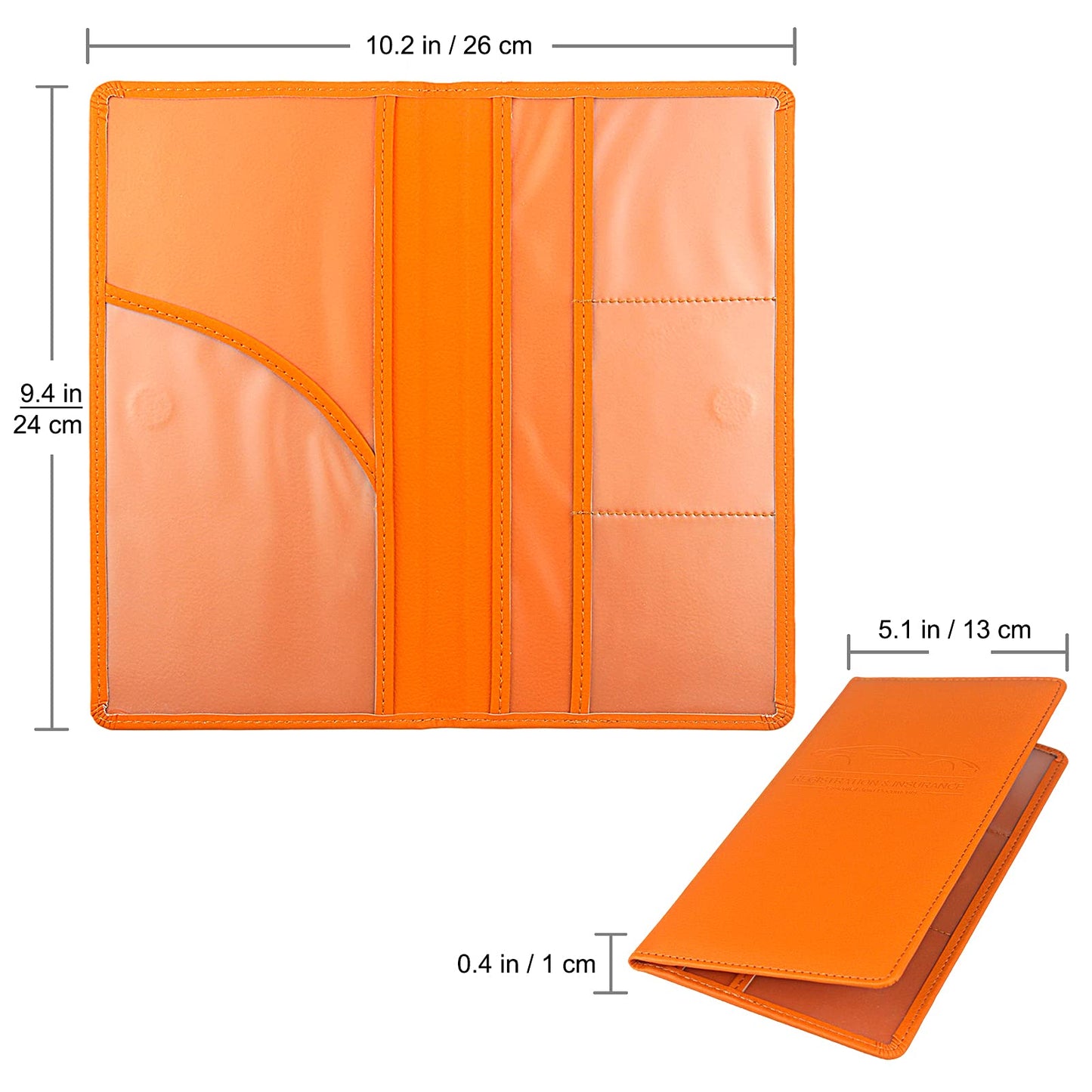LumiMokki Premium Car Registration & Insurance Card Holder with Magnetic Shut, Vehicle Glove Box Car Organizer - For Documents, Cards, License (Orange)