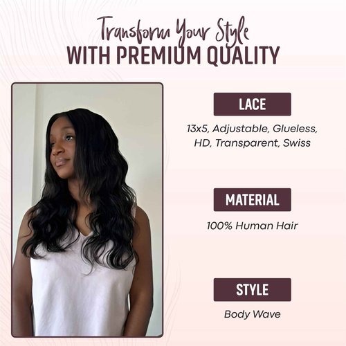 Agape 13x5 Body Wave HD Lace Front Wig 100% Human Hair for Women, 180% Density, Pre-Plucked with Baby Hair, Glueless Transparent Swiss Lace, No Synthetic Fibers (#1B - Off Black, 24")