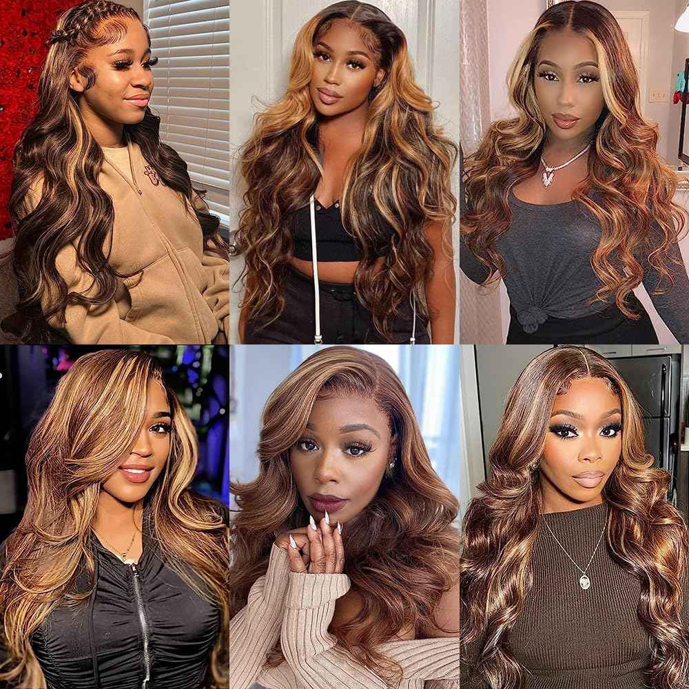 Kucmir 30 Inch Highlight Lace Front Wig - Human Hair Pre Plucked Ombre Lace Front Wig with Baby Hairline