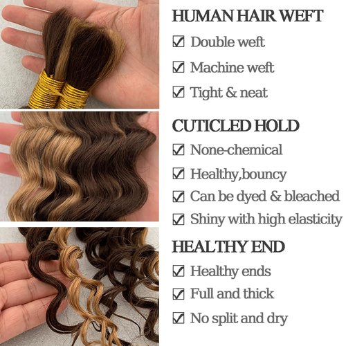 Human Braiding Hair For Boho Braids P4/27# Balayage 24 Inch 100g/2Bundles 12A Deep Wave Bulk Human Hair For Braiding No Weft Wet And Wavy Human Hair Extensions For Braids