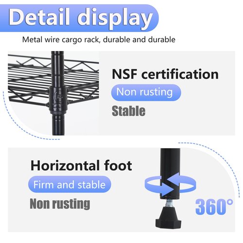 BestOffice | 6-Tier Wire Storage Shelves | 17x12x64 | Black | with Adjustable Racks | Heavy-Duty Metal Shelf, Holds Upto 600 lbs | No-Tool Assembly | Ideal for Home & Garage Shelving