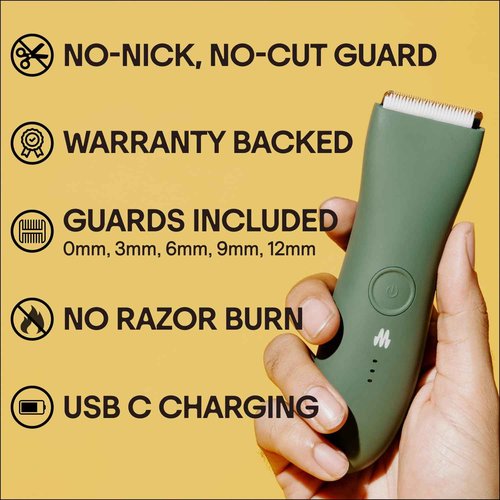 MERIDIAN The Trimmer Premium - Body Hair Trimmer & Electric Shaver for Men and Women for Pubic Hair, Chest, Legs & Bikini Line, Waterproof & Rechargeable, Sage