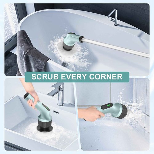 Holercoco Electric Spin Scrubber, Shower Cleaner Brush, Shower Scrubber with Long Handle 53.2inch, 2H Fast Charge, IPX7 Waterproof, Bathroom Cleaning Brush 2 Adjustable Speeds Blue 1118
