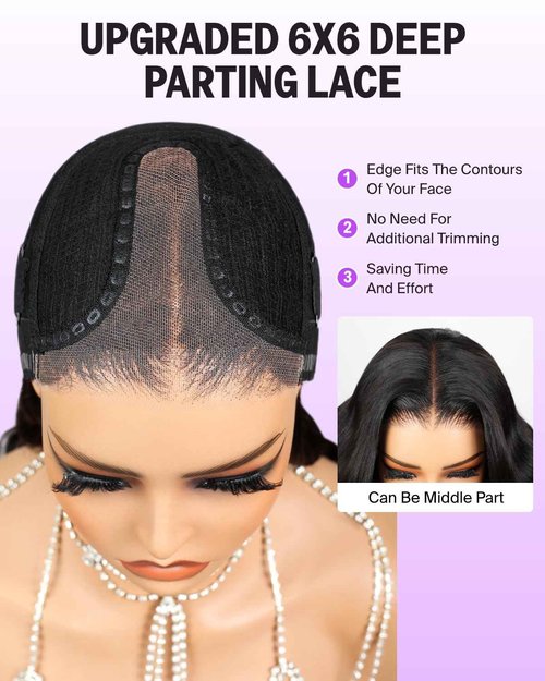 Megalook hair Wear and Go Glueless Wigs Human Hair Pre Plucked Pre Cut 6x6 HD Lace Closure Wigs Human Hair Body Wave Lace Front Wig Pre Bleached Knots Glueless Wig 20 Inch