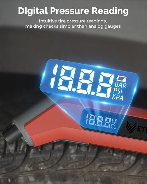 ETENWOLF T300 Digital Tire Pressure Gauge 3-200 PSI, Industrial Tire Gauge Calibrated to ANSI B40.7 Grade 2A(Plus-Minus 0.5%), Backlit LED Screen, Grey