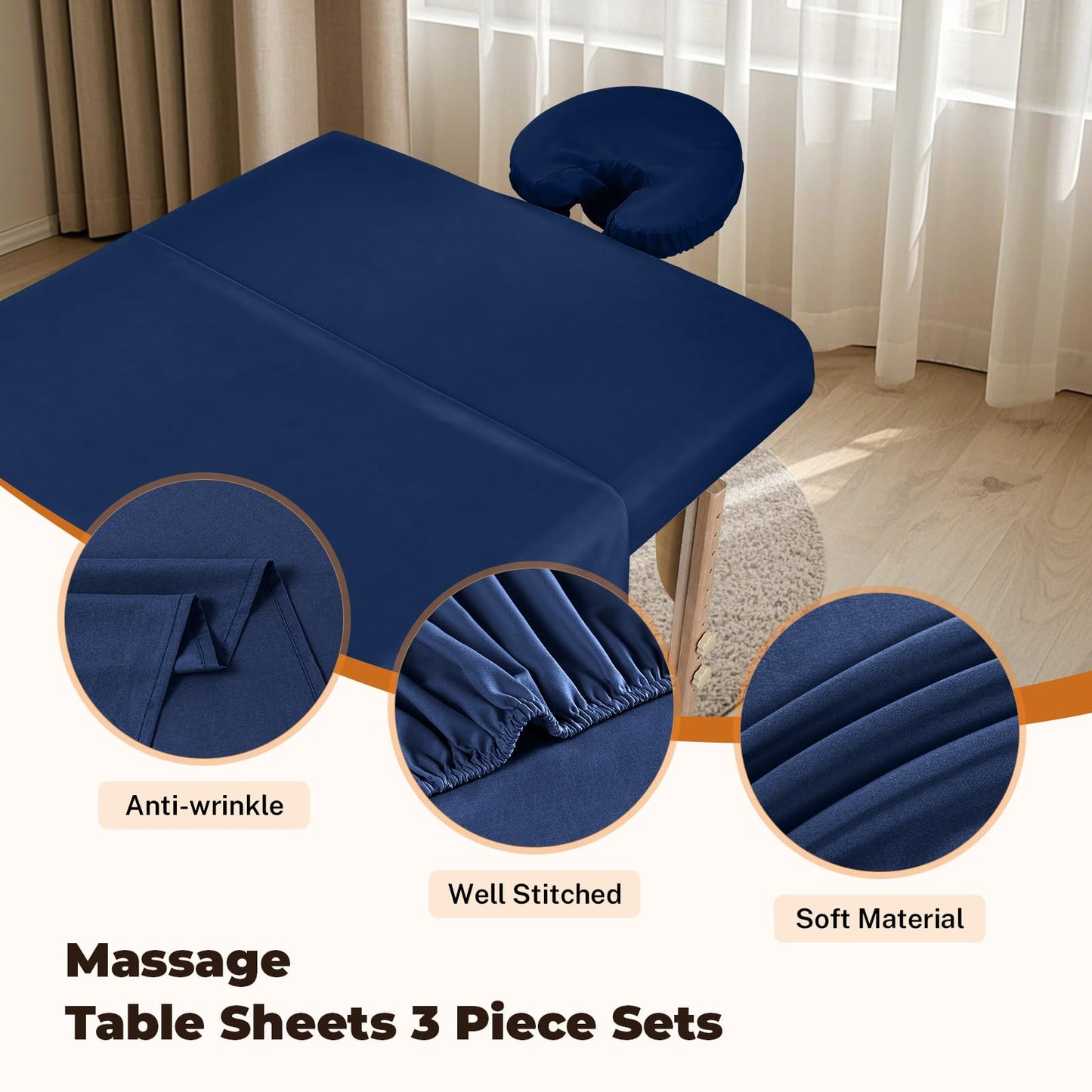 4 Sets Premium Microfiber Massage Table Sheets Set, 3 Piece Set Soft Massage Table Cover, Ultra-Light Massage Sheets Sets Include Flat Sheet, Fitted Sheet, and Fitted Face Rest Cover, Blue