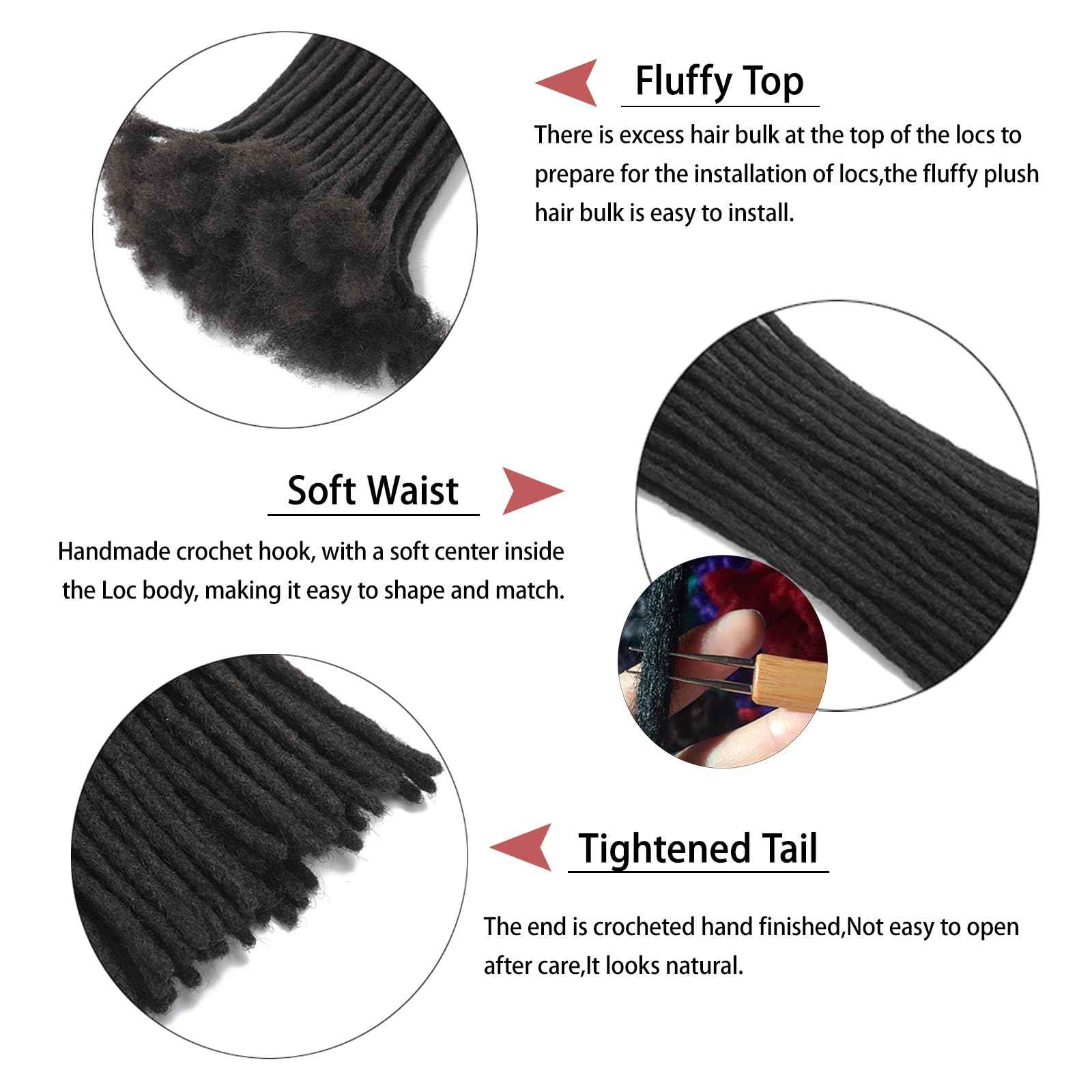 Loceast 8 Inch 0.4cm Width Loc Extension Human Hair Natural Black 60 Strands Full Hand-made Permanent Locs Extensions Can Be Dyed and Bleached for Men/Women/Kids Real Dreadlock Extensions Human Hair
