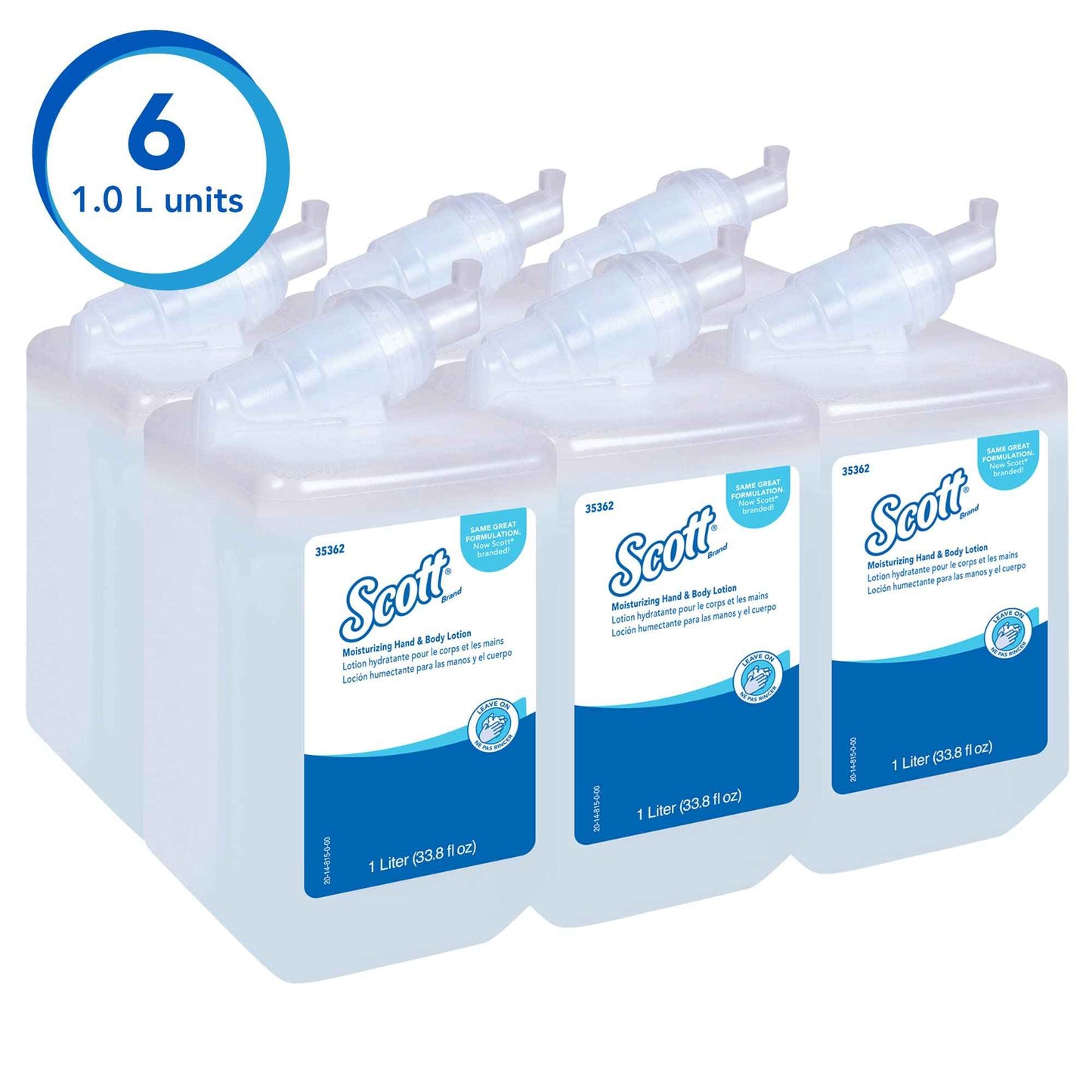 Kleenex Scott® Moisturizing Hand & Body Lotion (35362), 1.0 L Bottles, White, Fresh Fragrance (6 Bottles/Case)