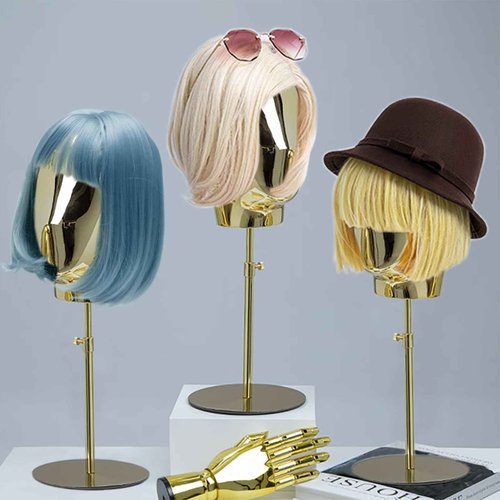 CHADWICK Wig Head Stand with Mannequin Head, 20 Inch Chrome Wig Holder, Wig Stand Manikin Head, Standing Mannequin Head for Wigs, Hats, Luxury Look at Home, Salon, Adjustable Height 17-28 inch