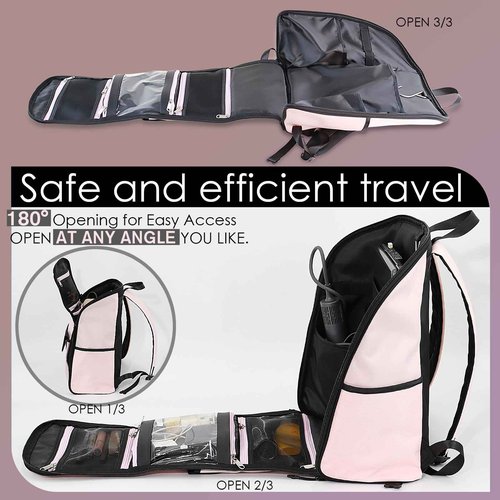 AUTUMN SENCE Travel Laptop Backpack Large Hanging Toiletry Organizer Water-Repellent Hygiene Bag, Toiletries Makeup Cosmetics Organizer (Pink)