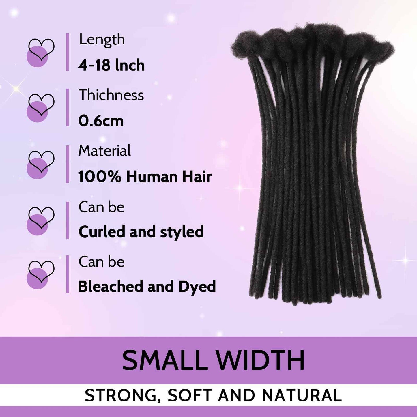 Loc Extensions Human Hair 0.4cm&0.6 cm&0.8cm width 4-18inch 10, 20, 40, 100 strands 100% Human Hair Locs Extensions for Men Women Natural Dreadlocks Can Be Dyed Bleached Curled 0.6cm 10inch 30 Strands