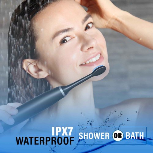 PureRadiance LED Whitening Electric Toothbrush – Waterproof, Sonic Brush with 6 LED Lights for Whitening, Soft Bristles, Rechargeable, Travel Case Included – Ideal Electric Toothbrush for Adults