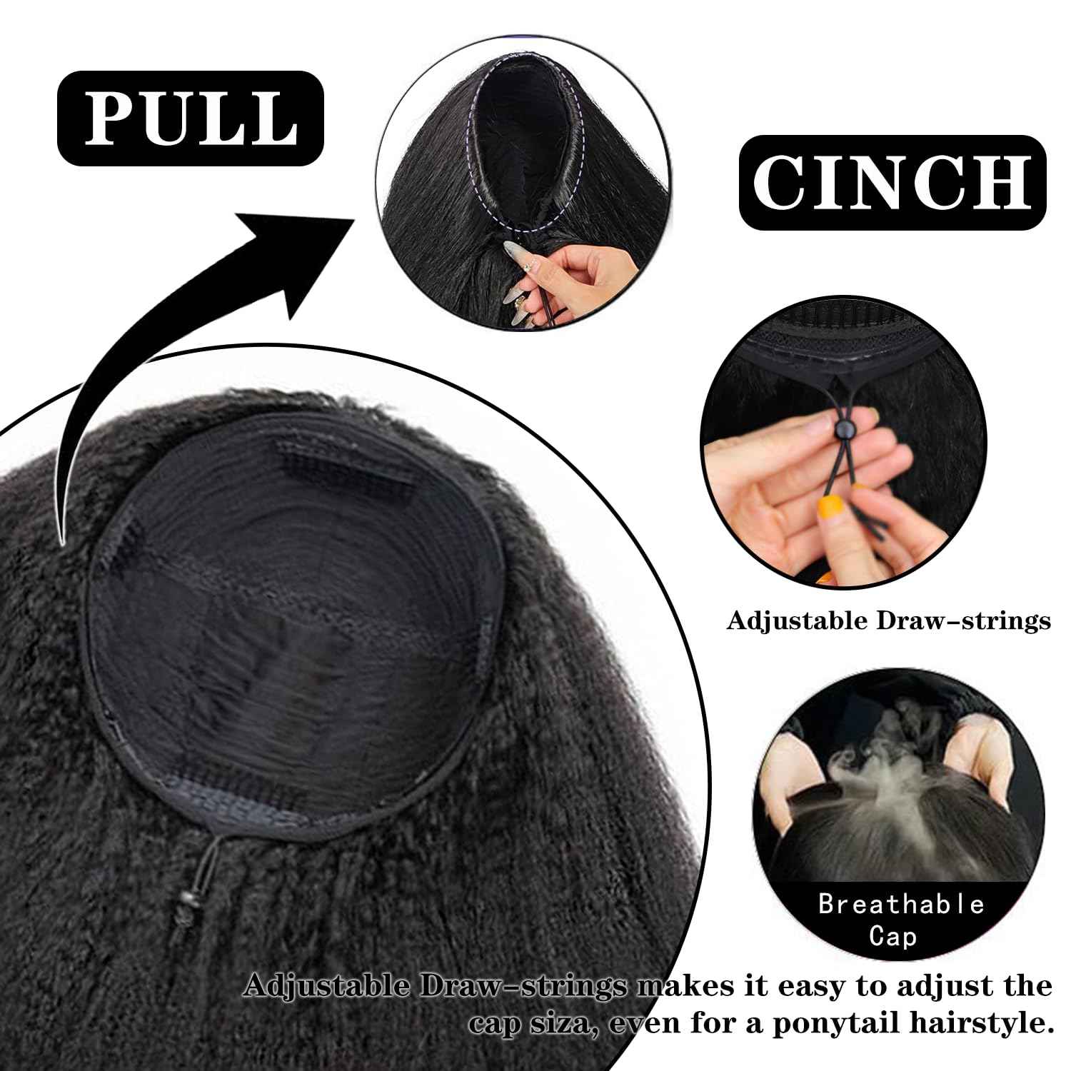 200 Density Kinky Straight Half Wig Human Hair 18 Inch,Yaki Straight 3 In 1 Seamless Flip Over Half Wigs Human Hair Glueless Wear Go Beginner Friendly Curly Half Wig Drawstring Headband Wig for Women