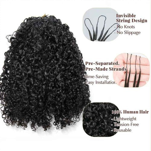 Kinky Curly Crochet Human Hair Extensions Pre-Separated Crochet Hair Multi-Textured Kinky Curly Reusable Micro Twists 16inch 120g (Usually 240g Full Head) Natural Black