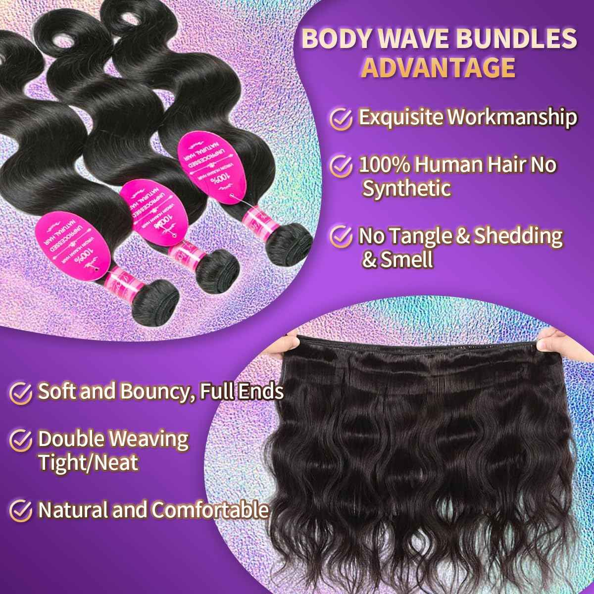 12A Human Hair Bundles with Closure 20 22 24+18 Inch Body Wave Bundles with 4x4 HD Lace Closure Human Hair 100% Brazilian Virgin Hair Extensions 3 Bundles Deals Hair Quick Weave Natural Black