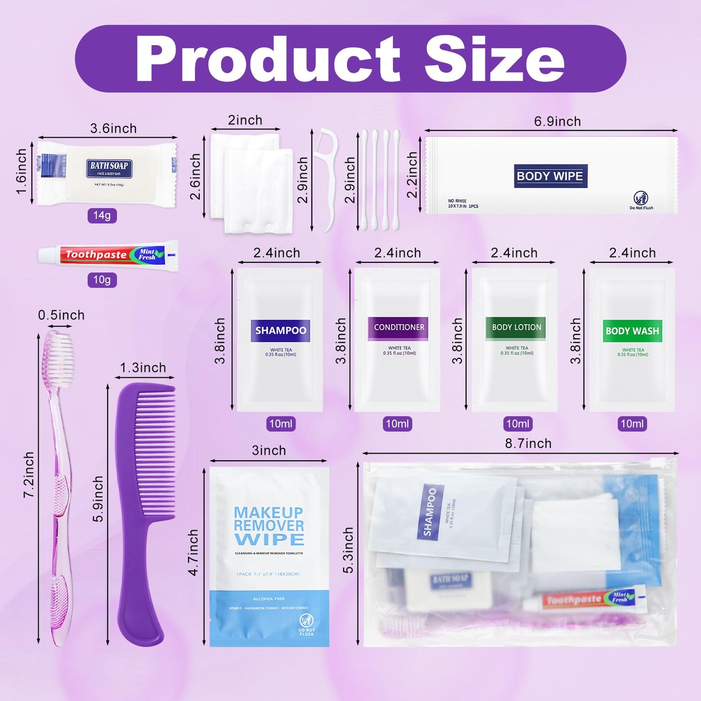 HQSLsund 50 Kits Travel Toiletry Kit Bulk, Personal Hygiene Kit, Disposable Hygiene Kit Homeless Care Supplies Charity Kit For Home, Hotel, Camping, Travel