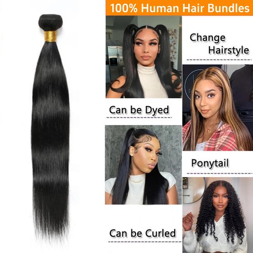 Kareenma Short Straight Human Hair Bundles 10 12 14 16 Inch Human Hair Bundles 100% Unprocessed Brazilian Virgin Hair Bundles Weave Human Hair Extensions For Daily Life