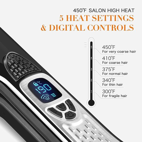 Hair Straightener with Steam,Salon Professional Nano Titanium Ceramic Steam Flat Iron with Removable Comb+Digital LCD+5 Level Adjustable Temperature+Auto Temperature Lock (Black)
