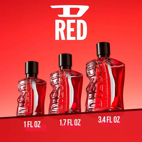 Diesel D RED Eau de Parfum Spray Cologne for Men, Fougere, Notes of Red Grapefruit and Sandal Wood, 3.4 Fl Oz