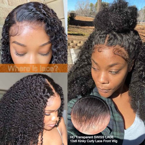 Ladoux 13x6 Kinky Curly Lace Front Wigs for Women Afro Kinky Curly Glueless Human Hair Wigs 180% Density Pre Plucked With Baby Hair HD Transparent 14Inch Kinky Curly Wigs