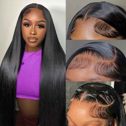 Beauty Queen 16A Straight Lace Front Wigs Human Hair 13x4 HD Lace Wigs Pre Plucked 220 Density 20 Inch Straight Human Hair Wigs Brazilian Remy Human Hair Frontal Wig for Women Natural Black Color
