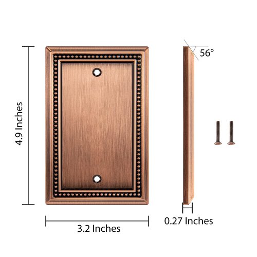 Henne Bery Sunken Pearls Heavy Duty Decorative Wall Plate Switch Plate Outlet Cover (Single Blank, 2 Pack, Antique Copper)