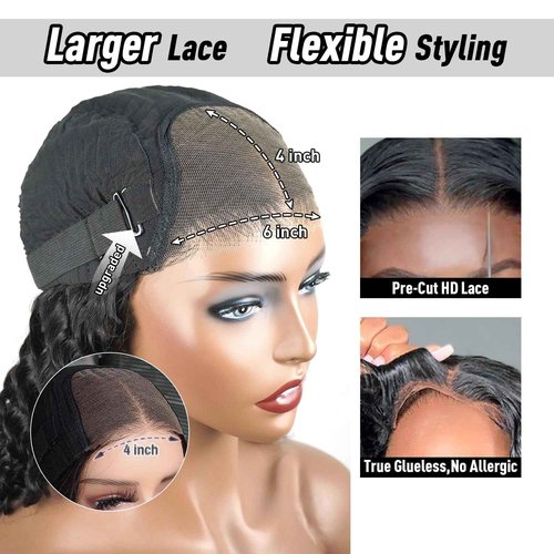 FACMOOD Wear and Go Glueless Wig Deep Wave, Glueless Wigs Human Hair Pre Plucked Pre Cut, 6x4 SKINLIKE Real HD Lace Front Closure Ready to Wear Wig Loose Curl 200% Density 22 inch