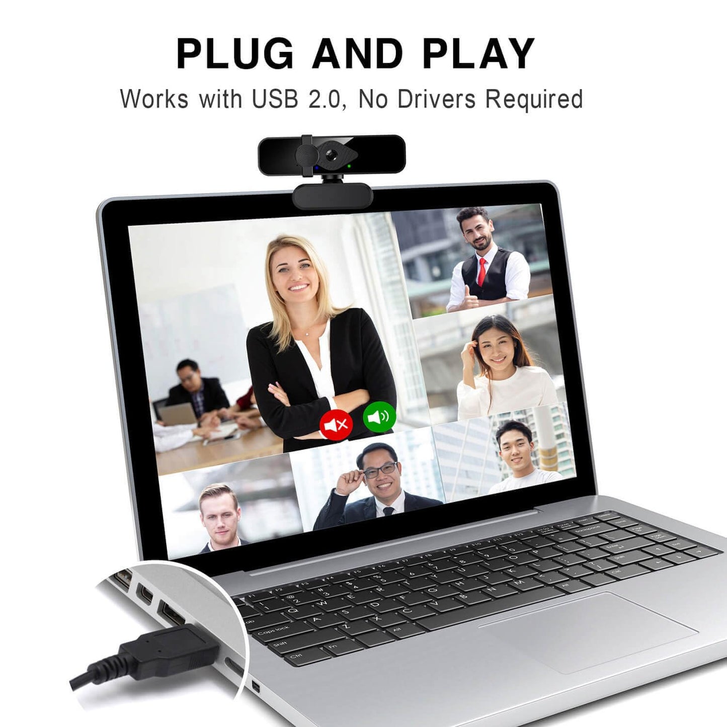 2K Webcam for PC, 85° View USB Computer Camera, with Noise Canceling Microphone & Privacy Cover, HD Web Cameras for Desktop Laptop Monitor Mac Streaming, Video Calling Webcams, 1pc cable organizer
